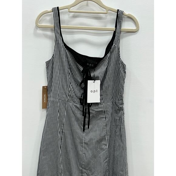NWT O.P.T Women's Babette Black & White Gingham Lace-Up A-Line Midi Dress Size 4 - Picture 5 of 13